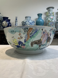 A fine Chinese famille rose bowl with figures, flowers and pheasants, Yongzheng/Qianlong