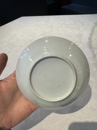 14 Chinese Canton famille rose 'Wu Shuang Pu-style' cups and saucers, 19th C.