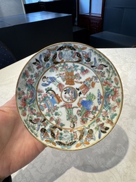 14 Chinese Canton famille rose 'Wu Shuang Pu-style' cups and saucers, 19th C.