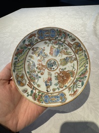 14 Chinese Canton famille rose 'Wu Shuang Pu-style' cups and saucers, 19th C.