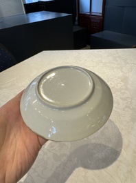 14 Chinese Canton famille rose 'Wu Shuang Pu-style' cups and saucers, 19th C.