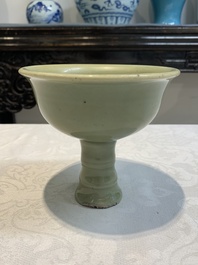 A Chinese Longquan celadon stem cup, Yuan/Ming