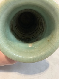 A Chinese Longquan celadon 'gu' vase with 'anhua' floral design and a bowl, Ming