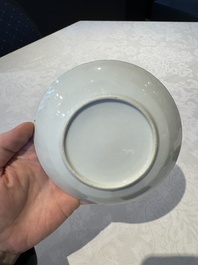 14 Chinese Canton famille rose 'Wu Shuang Pu-style' cups and saucers, 19th C.