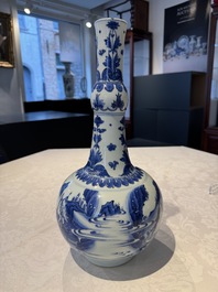A Chinese blue and white 'Wen Wang Fang Xian 文王訪賢' bottle vase, Transitional period
