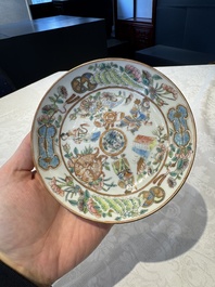 14 Chinese Canton famille rose 'Wu Shuang Pu-style' cups and saucers, 19th C.