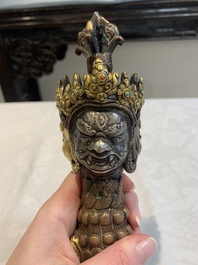 A Tibetan turquoise-inlaid copper alloy ritual kartika, 18/19th C.
