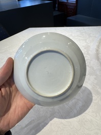 14 Chinese Canton famille rose 'Wu Shuang Pu-style' cups and saucers, 19th C.