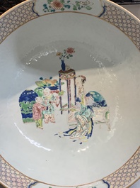 A fine Chinese famille rose bowl with figures, flowers and pheasants, Yongzheng/Qianlong