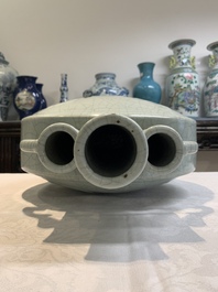 A Chinese ge-type triple-neck moonflask vase with Daoist emblems, 'bianhu', Yongzheng mark and possibly of the period