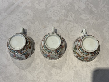 14 Chinese Canton famille rose 'Wu Shuang Pu-style' cups and saucers, 19th C.