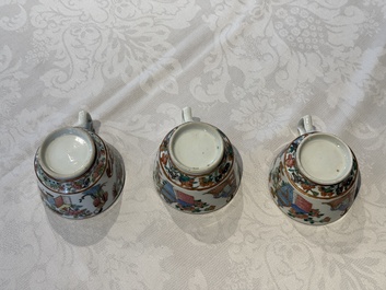 14 Chinese Canton famille rose 'Wu Shuang Pu-style' cups and saucers, 19th C.