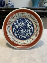 A rare Chinese Kinrande 'cranes and phoenixes' plate, Ming
