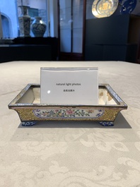A Chinese Canton yellow-ground enamel rectangular jardini&egrave;re with floral design, Qianlong