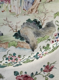 A large Chinese Canton enamel dish with scholars in a landscape, Yongzheng