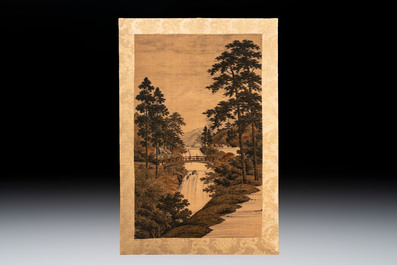 Two Japanese embroidered silk panels with landscape design, Meiji, 19th C.