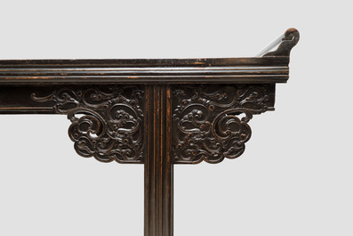 A massive Chinese red-and-black-lacquered altar table, 'qiaotouan', Qing