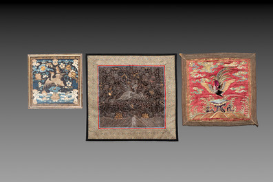 Ten Chinese gold-thread-embroidered silk rank badges, 19th C.