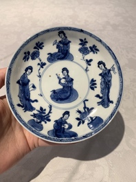 A Chinese gilt iron-red saucer and a blue and white saucer, Johanneum marks, ex-collection of August the Strong, Kangxi