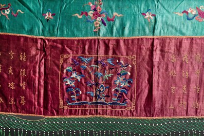 Four Chinese or Vietnamese embroidered silk panels, 19th C.