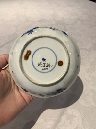 A Chinese gilt iron-red saucer and a blue and white saucer, Johanneum marks, ex-collection of August the Strong, Kangxi
