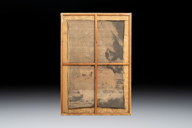 Two Japanese embroidered silk panels with hunting tigers and lions, Meiji, 19th C.
