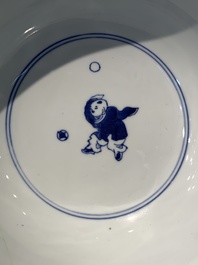 A Chinese blue and white '100 boys' bowl, Fu Lu Shou seal mark, Yongzheng