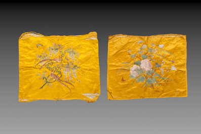 Four Chinese or Vietnamese embroidered silk panels, 19th C.