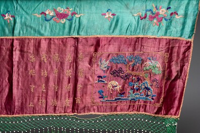 Four Chinese or Vietnamese embroidered silk panels, 19th C.
