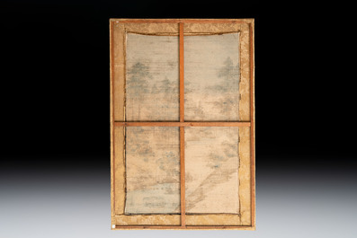 Two Japanese embroidered silk panels with landscape design, Meiji, 19th C.
