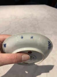 A Chinese gilt iron-red saucer and a blue and white saucer, Johanneum marks, ex-collection of August the Strong, Kangxi