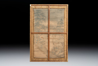 Two Japanese embroidered silk panels with landscape design, Meiji, 19th C.