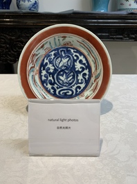 A rare Chinese Kinrande 'cranes and phoenixes' plate, Ming