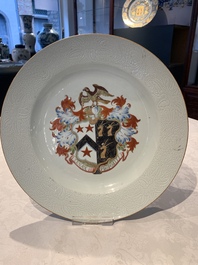 Two Chinese famille rose armorial dishes with the arms of Willes impaling Broster and the arms of Dobree impaling De Havilland, Yongzheng/Qianlong