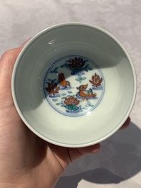 A Chinese doucai 'mandarin ducks' bowl, Chenghua mark, probably Qing