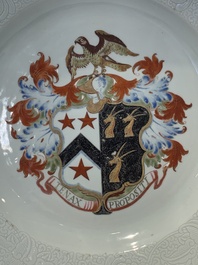Two Chinese famille rose armorial dishes with the arms of Willes impaling Broster and the arms of Dobree impaling De Havilland, Yongzheng/Qianlong