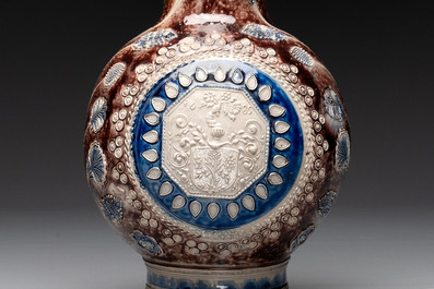 A Westerwald pewter-mounted stoneware jug, Germany, dated 1685
