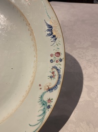 Two Chinese famille rose armorial dishes with the arms of Willes impaling Broster and the arms of Dobree impaling De Havilland, Yongzheng/Qianlong