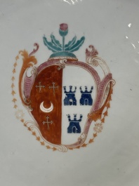 Two Chinese famille rose armorial dishes with the arms of Willes impaling Broster and the arms of Dobree impaling De Havilland, Yongzheng/Qianlong