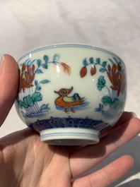 A Chinese doucai 'mandarin ducks' bowl, Chenghua mark, probably Qing