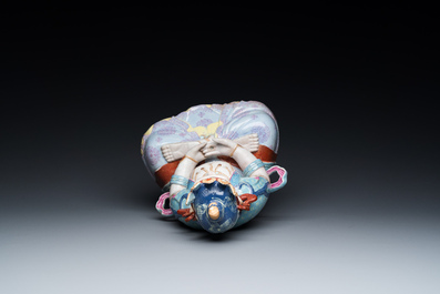 A Chinese famille rose sculpture of Buddha Amitayus on a stand, 19/20th C.