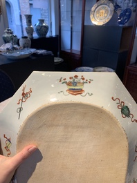A large Chinese famille rose octagonal 'flower basket' dish, Yongzheng/Qianlong