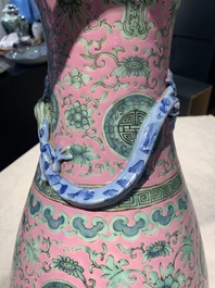 A Chinese famille rose 'shou and chilong' vase, 19th C.