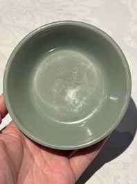 A pair of Chinese Longquan celadon saucers, Song/Yuan