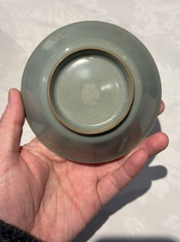 A pair of Chinese Longquan celadon saucers, Song/Yuan