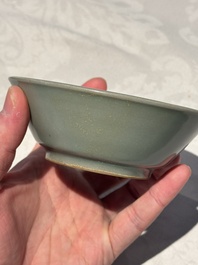 A pair of Chinese Longquan celadon saucers, Song/Yuan