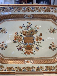 A large Chinese famille rose octagonal 'flower basket' dish, Yongzheng/Qianlong