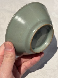 A pair of Chinese Longquan celadon saucers, Song/Yuan
