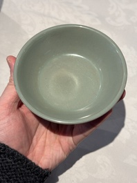 A pair of Chinese Longquan celadon saucers, Song/Yuan