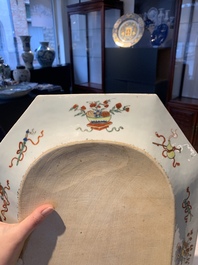 A large Chinese famille rose octagonal 'flower basket' dish, Yongzheng/Qianlong